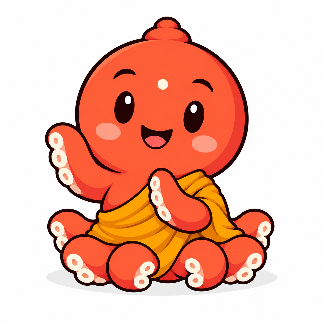 Buddhi, el pulpo de expresión serena y túnica azafrán